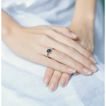 

S925 silver ring female model living mouth design blue sandstone ring opening ring simple fashion wild personality