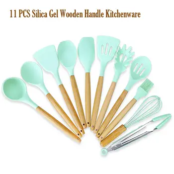 

11PCS/SET Kitchen Utensils Wooden Handle Silicone Cooking Set Cooking Tools UK