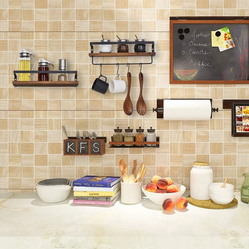  Floating Shelves 4 in 1 Rustic Wood Wall Mounted Storage Shelf for Bathroom Kitchen Bedroom Living  - 4000575941802