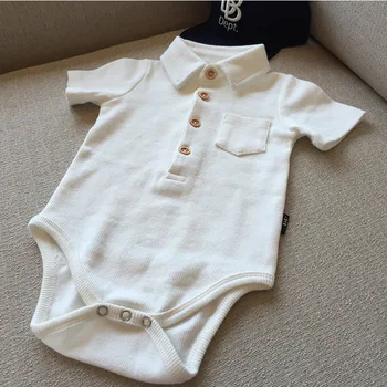 

2020 New Summer Baby Clothing Newborn Infant Baby Girls Boys Clothes Ribbed Romper Jumpsuit Button Up Collar Short Sleeve Tops