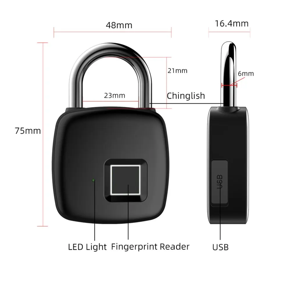 Навесной замок P30 с умным сканером отпечатков пальцев USB зарядка быстрая