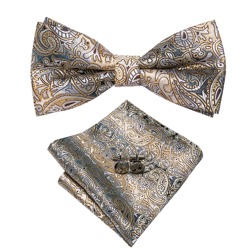 LH-501 Hi-Tie Шелковый мужской галстук-бабочка для мужчин Классический Пейсли Свадебная вечеринка галстук-бабочка платок запонки набор золотой галстук-бабочка