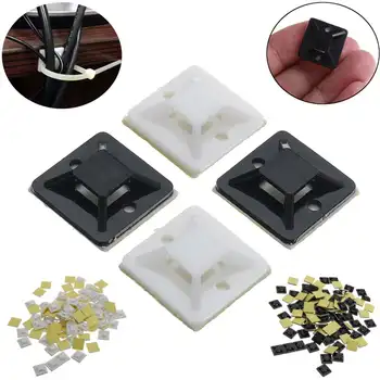 

200PCS 100Pcs 20x20mm Self Adhesive Stick-on Mounts For Cable Ties / Routing Looms Wire & Cable Base Clamps Clip Black White