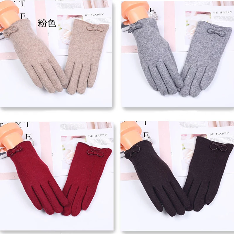 winter wool gloves for women warm plus velvet thickening riding touch screen gloves female long mittens cashmere gloves