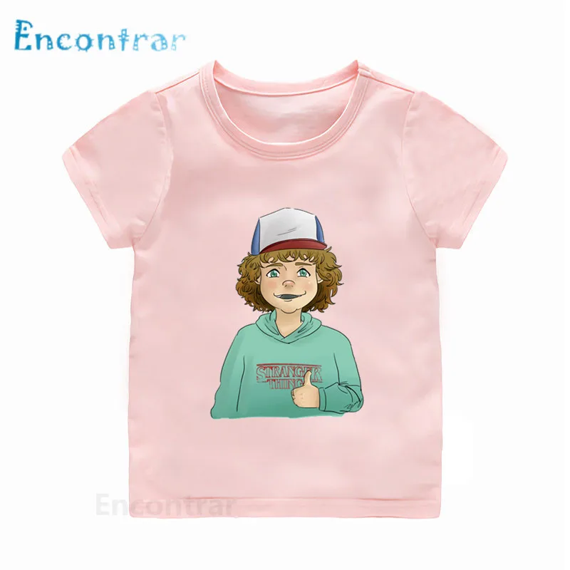 Modal Pink Новая детская футболка с рисунком из мультфильма «странные вещи» милая детская забавная футболка с изображением Дастина летняя одежда для мальчиков и девочек HKP2503 - Цвет: Modal Pink