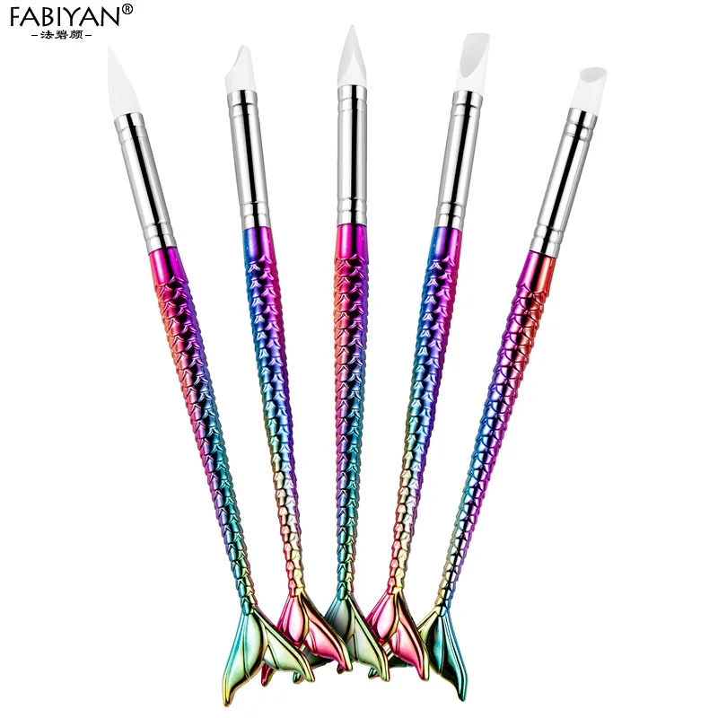 5 шт. кисть для дизайна ногтей в виде рыбьего хвоста силиконовая головка