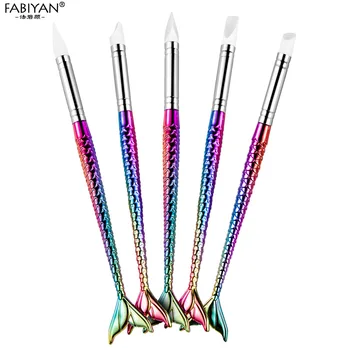 

5Pcs Fish Tail Mermaid Nail Art Brush Silicone Head Sculpture Dotting Pen Hollow Acrylic UV Gel Tips Carving Emboss Shaping Tool