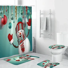 Merry Christmas набор для ванной с рисунком снеговика, колокольчик, водонепроницаемая занавеска для душа, Рождественская Крышка для туалета, коврик, нескользящий коврик, u-образный коврик