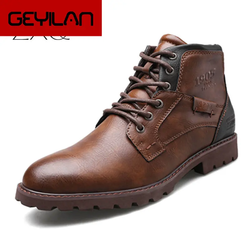 

Men Boots Leather Autumn Winter Vintage Style Ankle Boots Men Lace Up Footwear Fashion Casual Shoes Men Botas Hombre