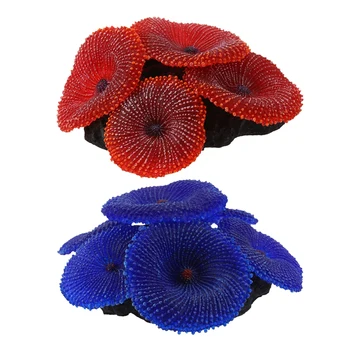 

2 Pcs Artificial Aquarium Fish Tank Decoration Coral Sea Plant Ornament Silicone Nontoxic, Blue & Red