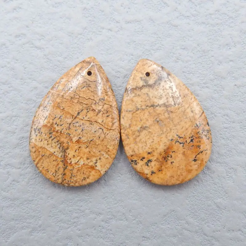 

Natural Stone Handmade Jewelry Picture Jasper Water Drop-Shape Earring Bead For Women 30x21x5mm 8g