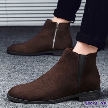 

Men Chelsea Boots Ankle Boots Fashion Men's Male Brand Leather Quality Slip Ons Motorcycle Man Winter Warm Chelsea