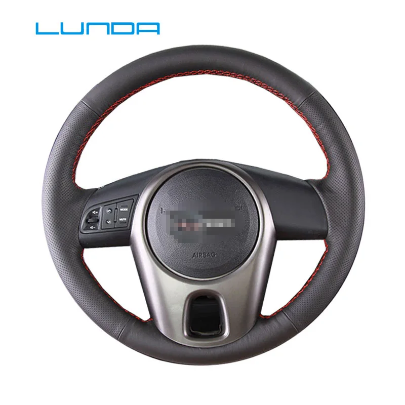 LUNDA Black Leather Car Steering Wheel Cover for Kia Forte 2009 2014 Soul 2010 2013 Rio 2009