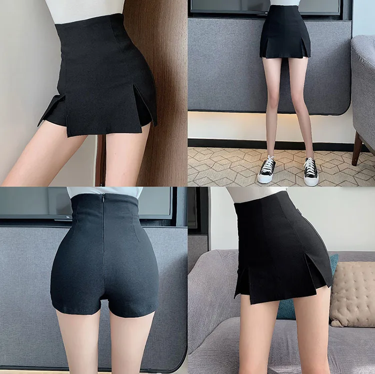 booty shorts for women Sexy Split Skirt Women's Summer 2021 New Black Shorts with High Waist and Slim Hip and Wide Leg Shorts Shorts Women nike shorts