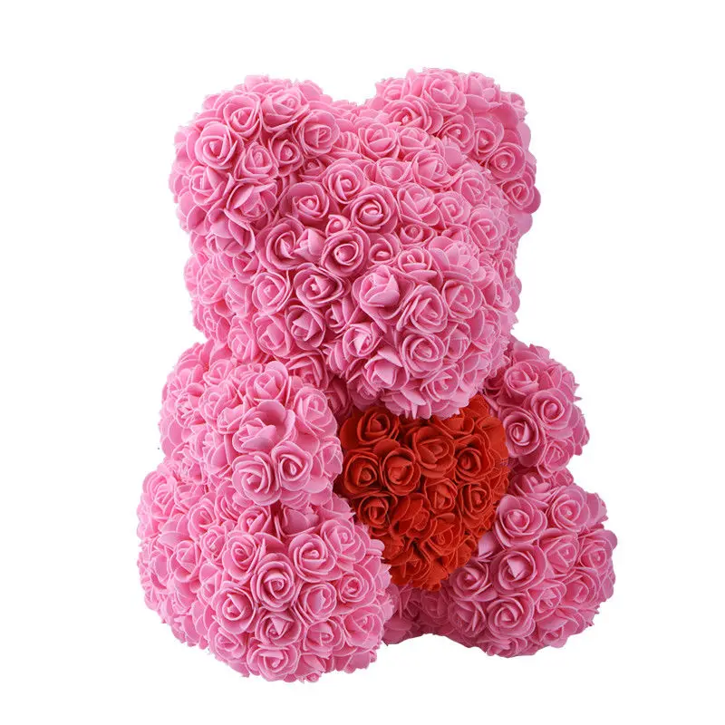40 см розовый медведь розы сердце цветок подарок для девушки день рождения свадьба