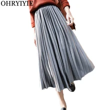 OHRYIYIE размера плюс 3XL элегантная миди длинная Плиссированная юбка Женская Осенняя зимняя модная Корейская женская бархатная юбка с высокой талией