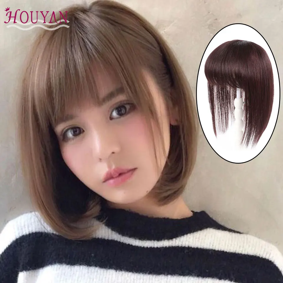 

HOUYAN Black and Brown Bob Style Human Hair Hair Extension Clip In Straight Remy Natural Fringe Hair