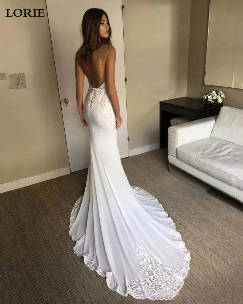 LORIE русалка свадебное платье V образным вырезом аппликация кружева невесты платье прозрачные сзади мягкие атласные свадебные платья Vestido de Voiva