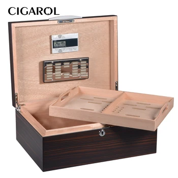

CIGAROL Double Layers Cigar Cabinet with Metal Humidifier and Digital Hygrometer Large Capacity Humidor for Desktop Cigar Box