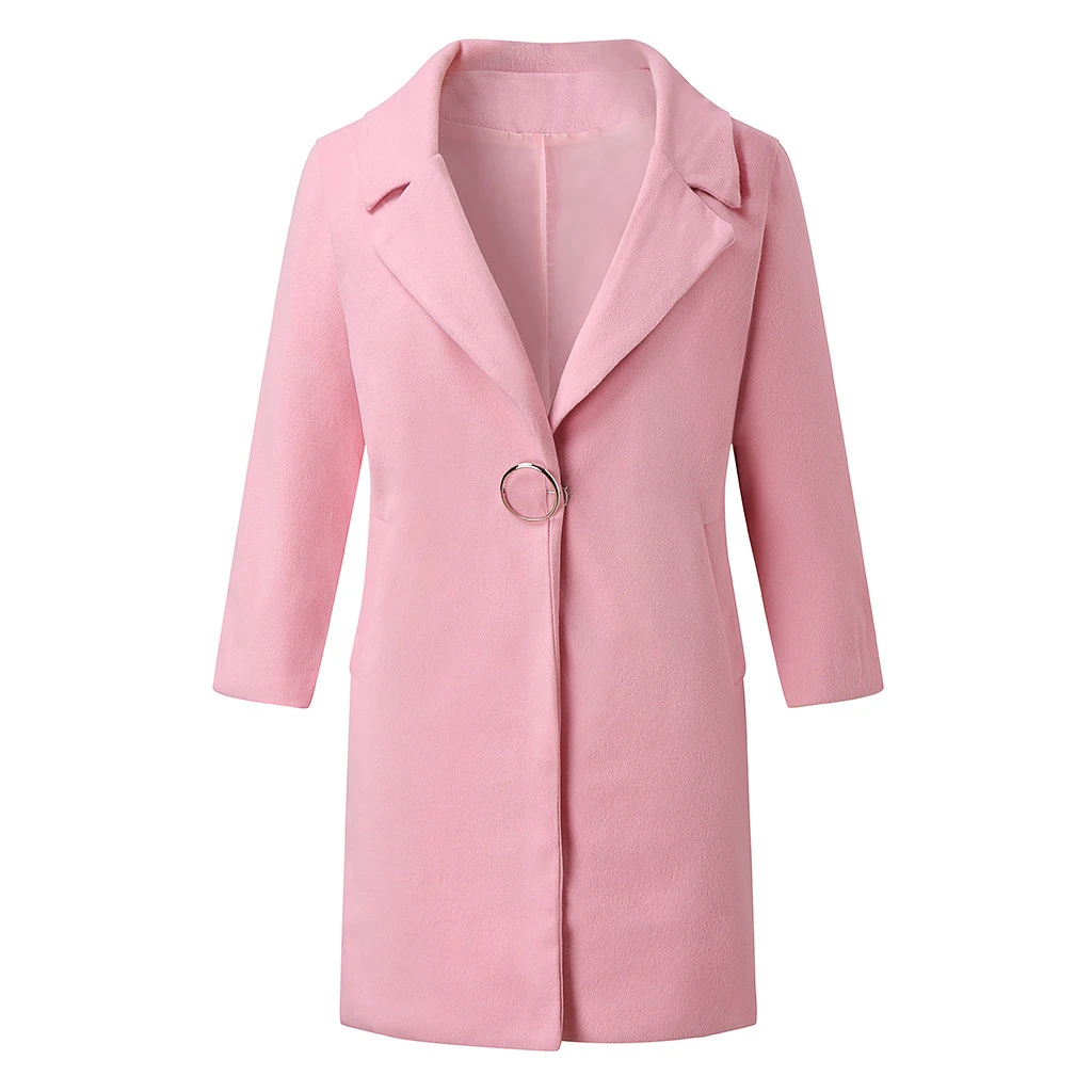CHAMSGEND Women Wool Long Coat 2019 Autumn Winter Lapel Long Sleeve Woolen Coats Office Overcoat Outwear Abrigo Mujer 1108