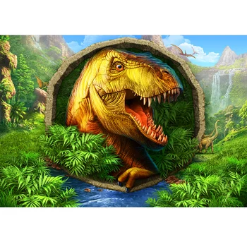 

Cartoon dinosaur Green Leaves Photography Backdrop Birthday Party Backgrounds For Photo Studio