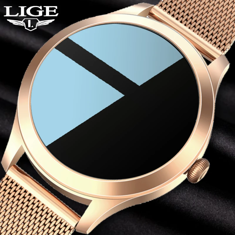 LIGE New Smartwatch Women Blood Pressure Heart Rate Monitor Fitness Tracker Round Full Touch Women's Smart Watch for Android iOS