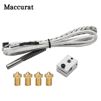 

3D printer V6 Heating Aluminum Block +HT-NTC100K Thermistor +4pcs e3d nozzle+12V/24V 50W Heating Tube for V6 J-head Hotend