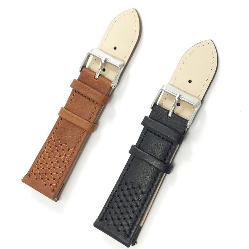 

Watch Band Genuine Leather Watch Strap 20mm 22mm Weaving Black Brown Replacement Bracelet Handmade Watchbands Sliver Buckle