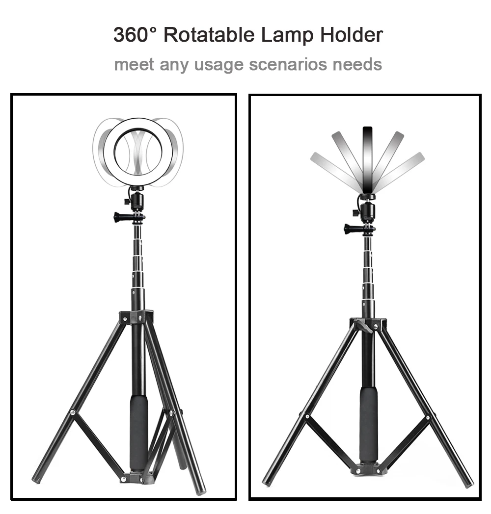 Кольцевой светильник для студийной фотосъемки с регулируемой яркостью 3200-5600K " 16 см светодиодный светильник-лампа для телефона с 150 см штативом, селфи-палкой и usb-разъемом