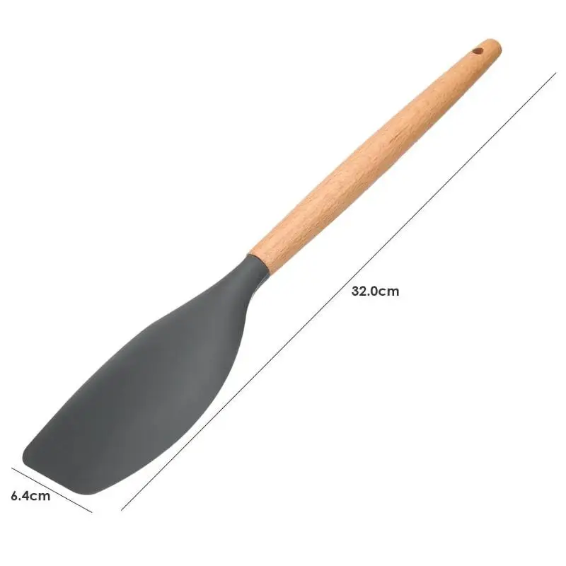 1 шт. кухонная утварь Пищевая силиконовая кухонная утварь с ручки из бука термостойкая антипригарная кухонная посуда кухонные инструменты, гаджеты - Цвет: E