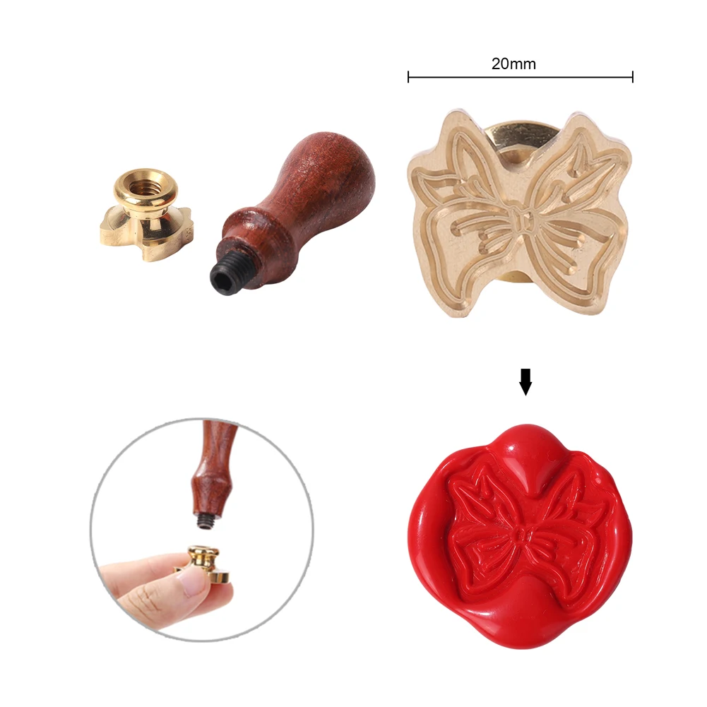 Bowknot Heart Wax Seal Stamp with Handle Retro Lacquer Seal Metal Head Wax Sealing Stamp Decoration For Envelop Scrapbooking