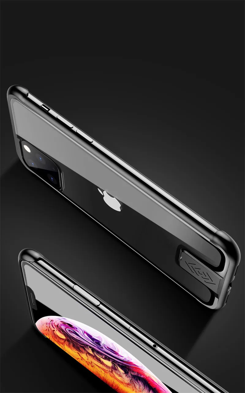 Пуш-ап металлический чехол для телефона для iPhone 11 чехол прозрачная задняя крышка из закаленного стекла безрамочный чехол для iPhone 11 Pro Max Funda