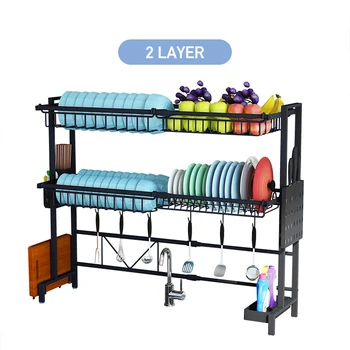 

1/2Tier Multi-use Stainless Steel Dishes Rack Dual Sink Drain Rack Adjustable Kitchen Rack Dish Shelf Sink Drying Rack