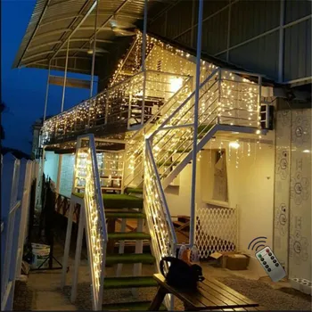 

Remote 3M Christmas Garland LED Curtain Icicle String Light 220V Droop 1m Mall Eaves Garden Stage Handrail Outdoor Fairy Lights