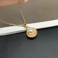 שרשרת תליון מראה קיץ מגניבה עם פנינה מדמה לנשים, תכשיטי צוואר אופנתיים בסיטונאות ובמשלוח ישיר 2