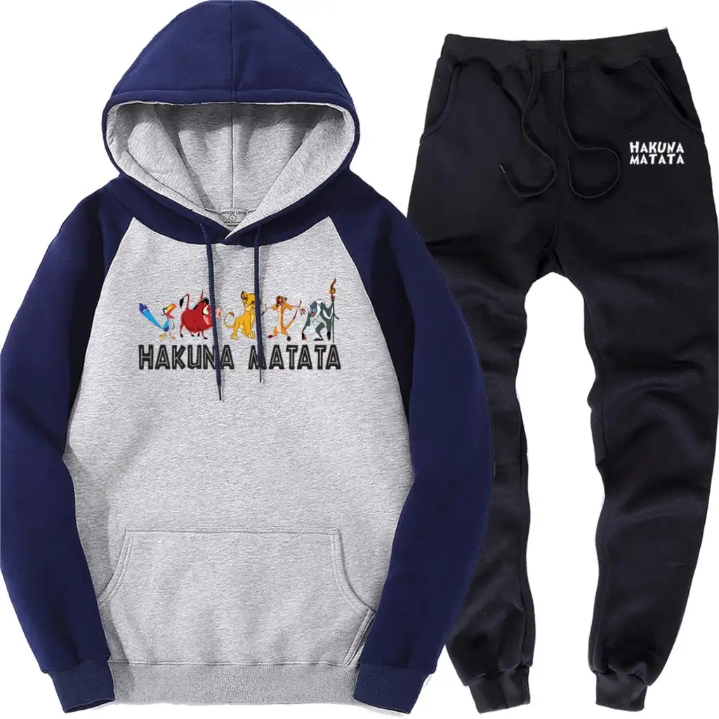 HAKUNA MATATA мужские реглан толстовки спортивные брюки весна осень флис мужской костюм из 2 частей уличный бренд спортивный костюм Мужская спортивная одежда