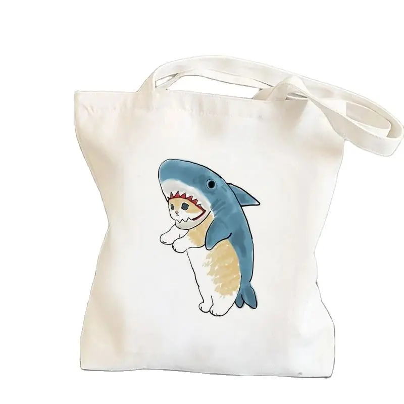 Cat Shark Shopping Bag Bolsa Compra Plegable Jute Bag Bolsa Shopper Bolso Shopping Handbag Bag Tote Reusable Net Ecobag Cabas