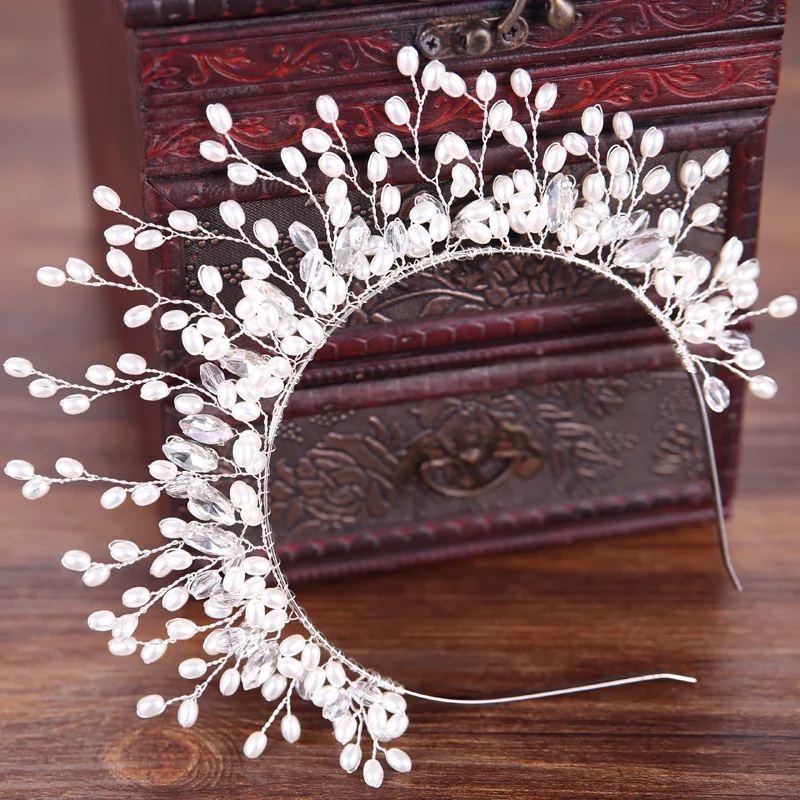 Haimeikang Свадебные украшения для волос с кристаллами, аксессуары для волос, повязка на голову с искусственным жемчугом, свадебные повязки для волос, корона, головной убор для невесты
