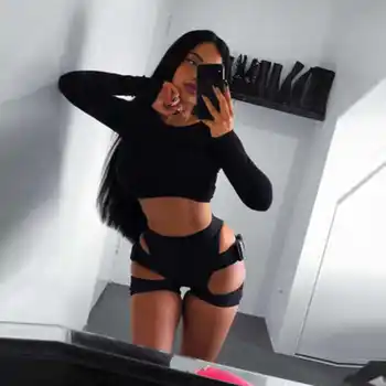 

Sexy Cropped High Waist Buckle Biker Shorts Women Elastic Sport Shorts Summer Girls Club Shorts 2020 fashion women clothing