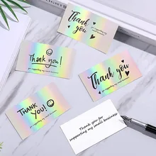 

Bronzing Laser Rainbow Card 50 Pieces/Pack Thank You Card for Supporting Business Package Decoration "Thank You" Handmade Love