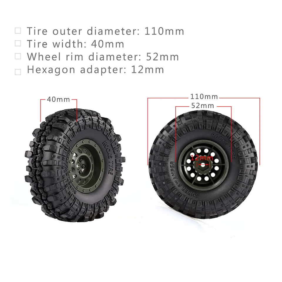4 Pezzi Pneumatici 1.9 In Gomma 100mm Per RC Crawler 1/10 - Assiale SCX10 TRX4 D90 CC01 - 3