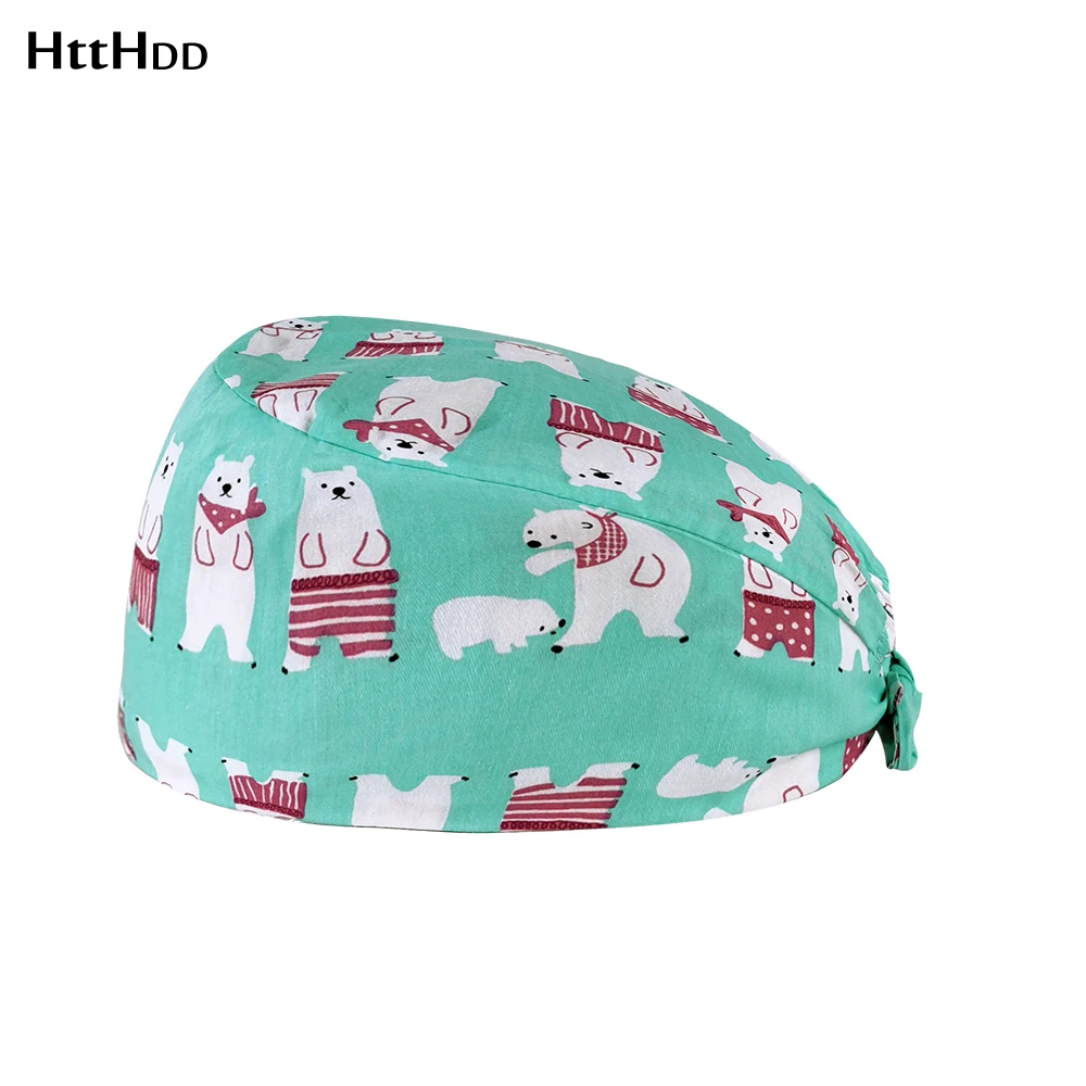 

unisex Oral cleaning working scrubs caps Refreshing summer cute adjustable scrubs hats cartoon printing Blue polar bear Tail cap