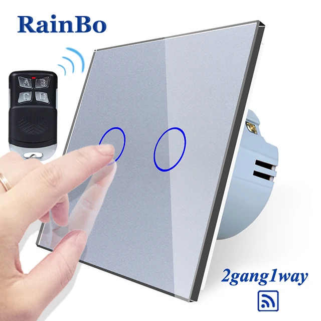 Rainbo Кристалл Стекло Панель ЕС Дистанционное управление настенный выключатель сенсорный выключатель света 2gang1way светодиодные лампы A1923CW/BR01 - Цвет: Gray