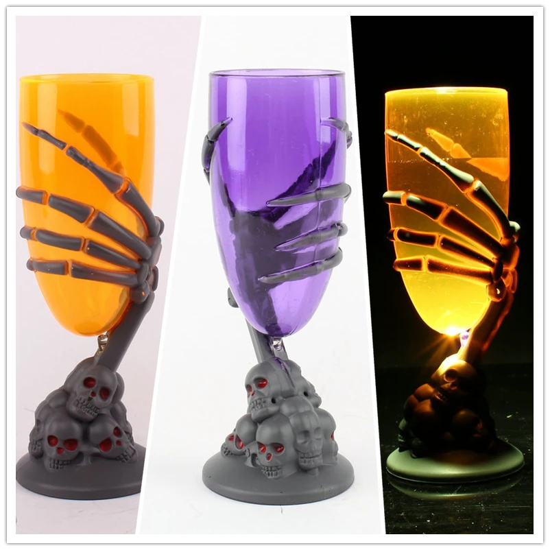 

Halloween Luminous Led Goblet Cup Skull Claw Skeleton Scary Party Bar Wine Glass Night Light Horror Standing Cup Drop Shipping