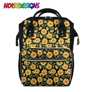 

NOISYDESIGNS Vintage Large Capacity Backpack For Women Yellow Sunflower Pattern 3D Printed Outdoor Convenient Nappy Bag For Baby