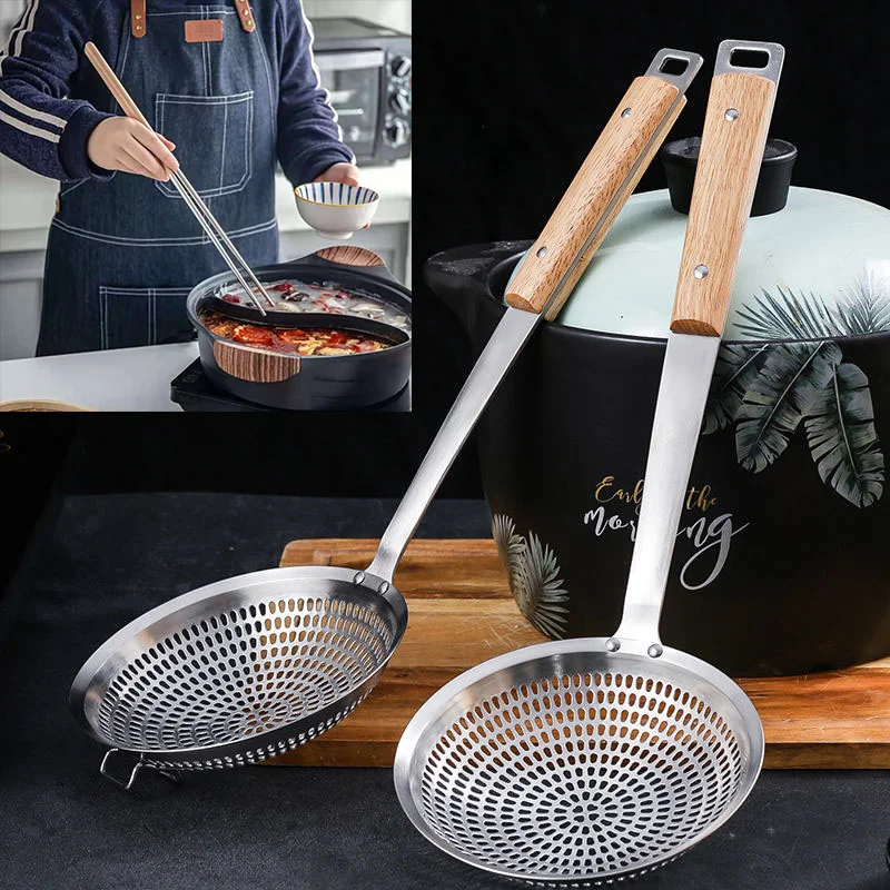 

Stainless Steel Skimmer Strainer Colander Mesh Deep Fryer Oil Frying Scoop and Extra Long 39.5 cm Cooking Chopsticks Set Kitchen