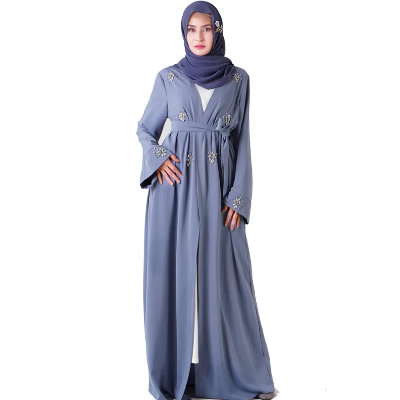Latest design handwork Rhinestone islam front open abaya kaftan high quality women muslim dress turkies dress islamic cloth