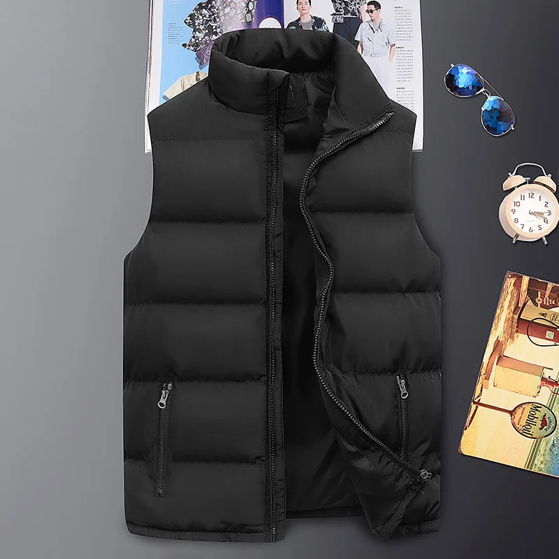 Мужской жилет, 5XL, однотонный, простой, подходит ко всему, корейская мода, одежда, большая молния, зимний жилет размера плюс, мужские жилеты, без рукавов, на каждый день - Цвет: 5801black