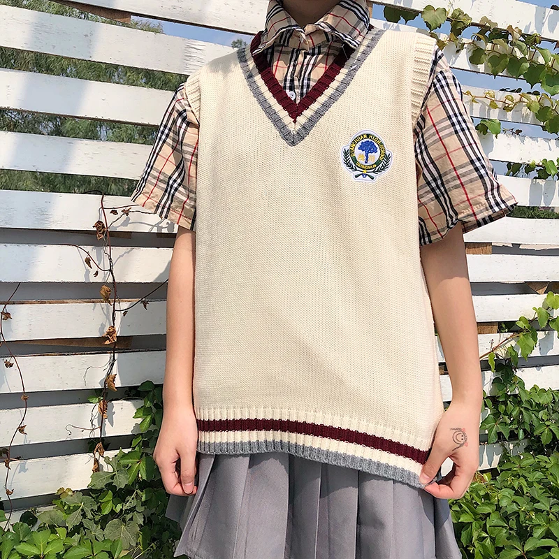Жилеты женские с v-образным вырезом в полоску Kawaii Harajuku корейский стиль трикотажные студенческие простые универсальные повседневные женские пуловеры шикарные Горячие