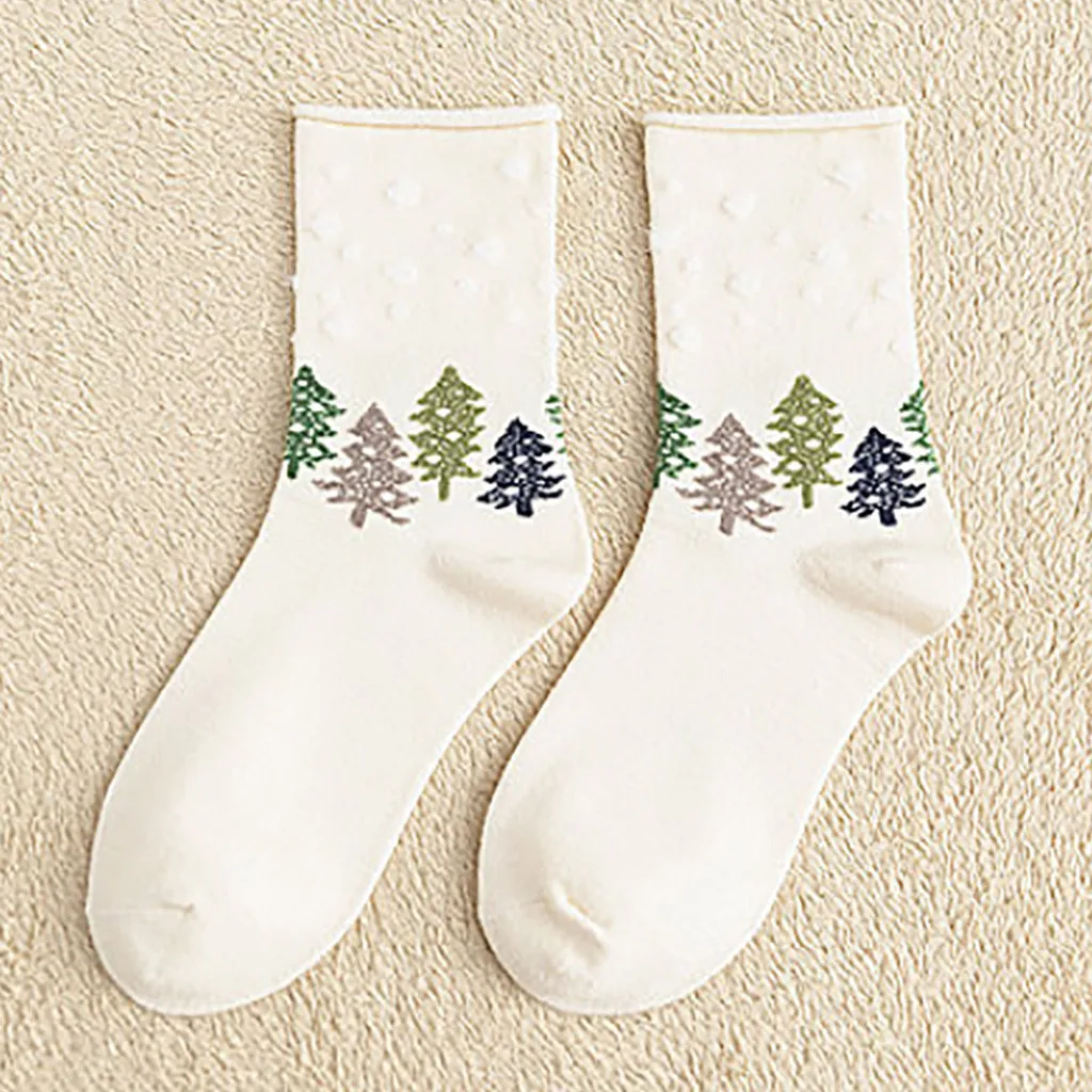 1Pair Fashion Rolled Socks Cotton Mid Tube Casual Christmas Polka Dot Socks W1108